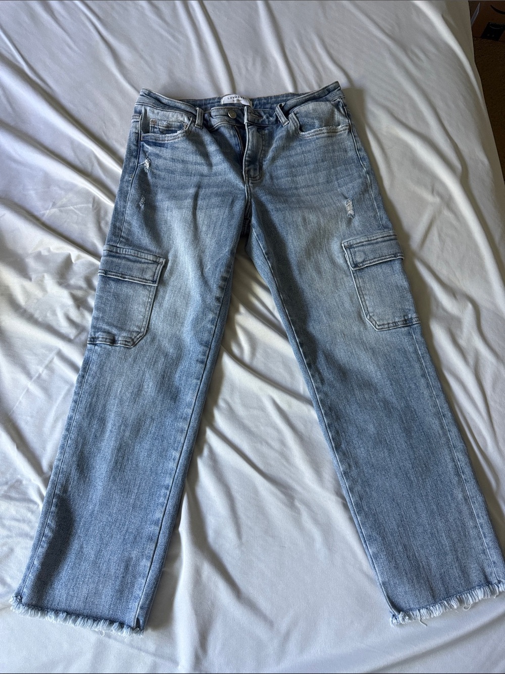 Casual Straight-Leg Light Blue Cargo Jeans for Women